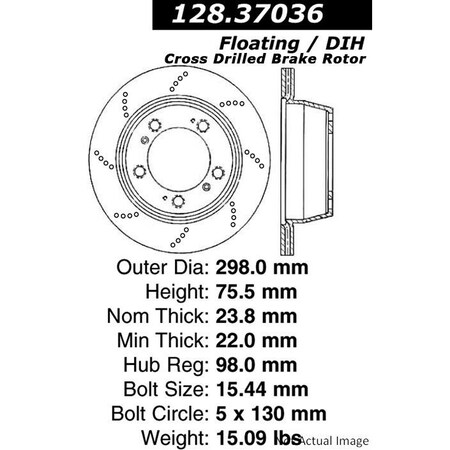 Centric Parts Premium Oe Drilled Brake Rotor, 128.37036 128.37036